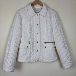 LOFT Ann Taylor Women Jacket White SZ 10 Off White Button Over Coat Quilted Fall